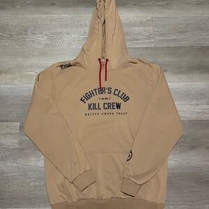 Kill Crew Tan Hoodie with Navy Logo and Red Drawstrings